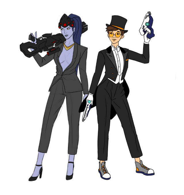 Overdressed (#1)<br/>Digital sketch of new outfits I designed for Overwatch characters